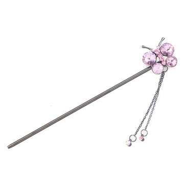 Butterfly Rhinestone Hair Stick with Tassels Pink